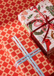 Nostalgic Christmas and Red Star Checked Double Sided Gift Wrap | Set of 3 Sheets