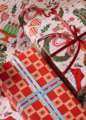 Nostalgic Christmas and Red Star Checked Double Sided Gift Wrap | Set of 3 Sheets