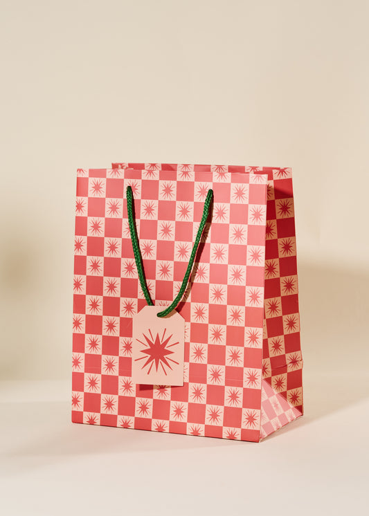 Red Star Checked Medium Paper Gift Bag