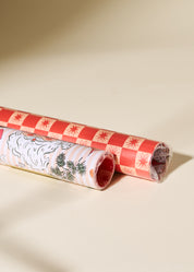 Nostalgic Christmas and Red Star Checked Double Sided Gift Wrap | Set of 3 Sheets