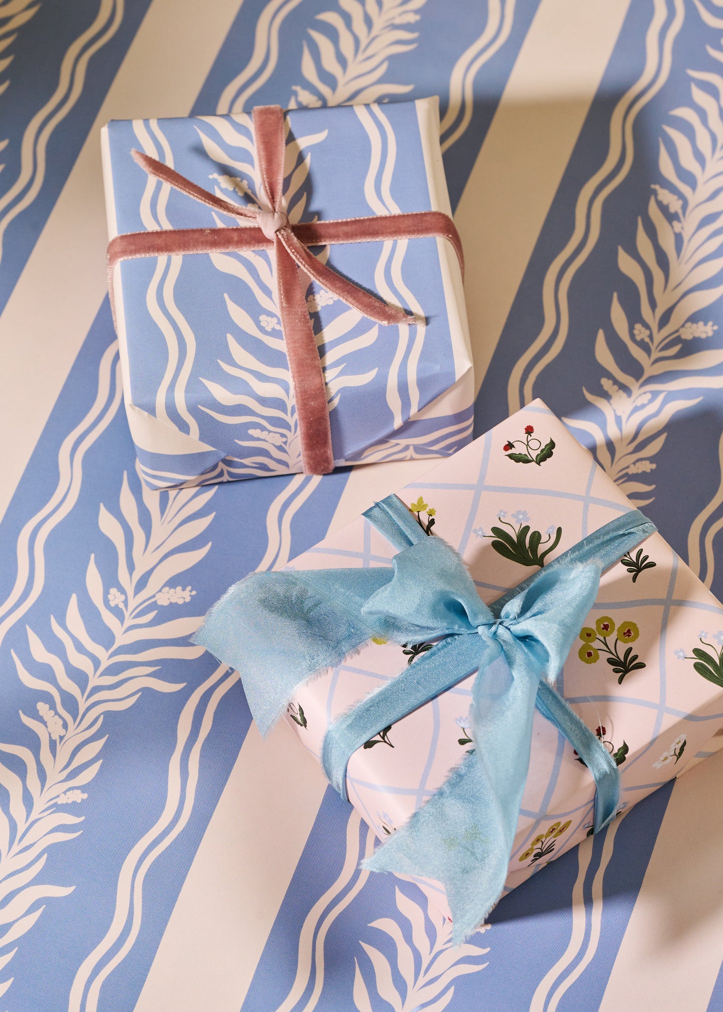 Floral Trellis and Blue Vine Stripe Double Sided Gift Wrap | Set of 3 Sheets