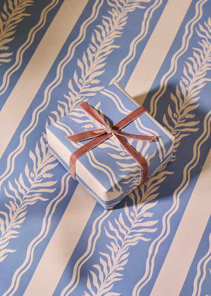 Floral Trellis and Blue Vine Stripe Double Sided Gift Wrap | Set of 3 Sheets