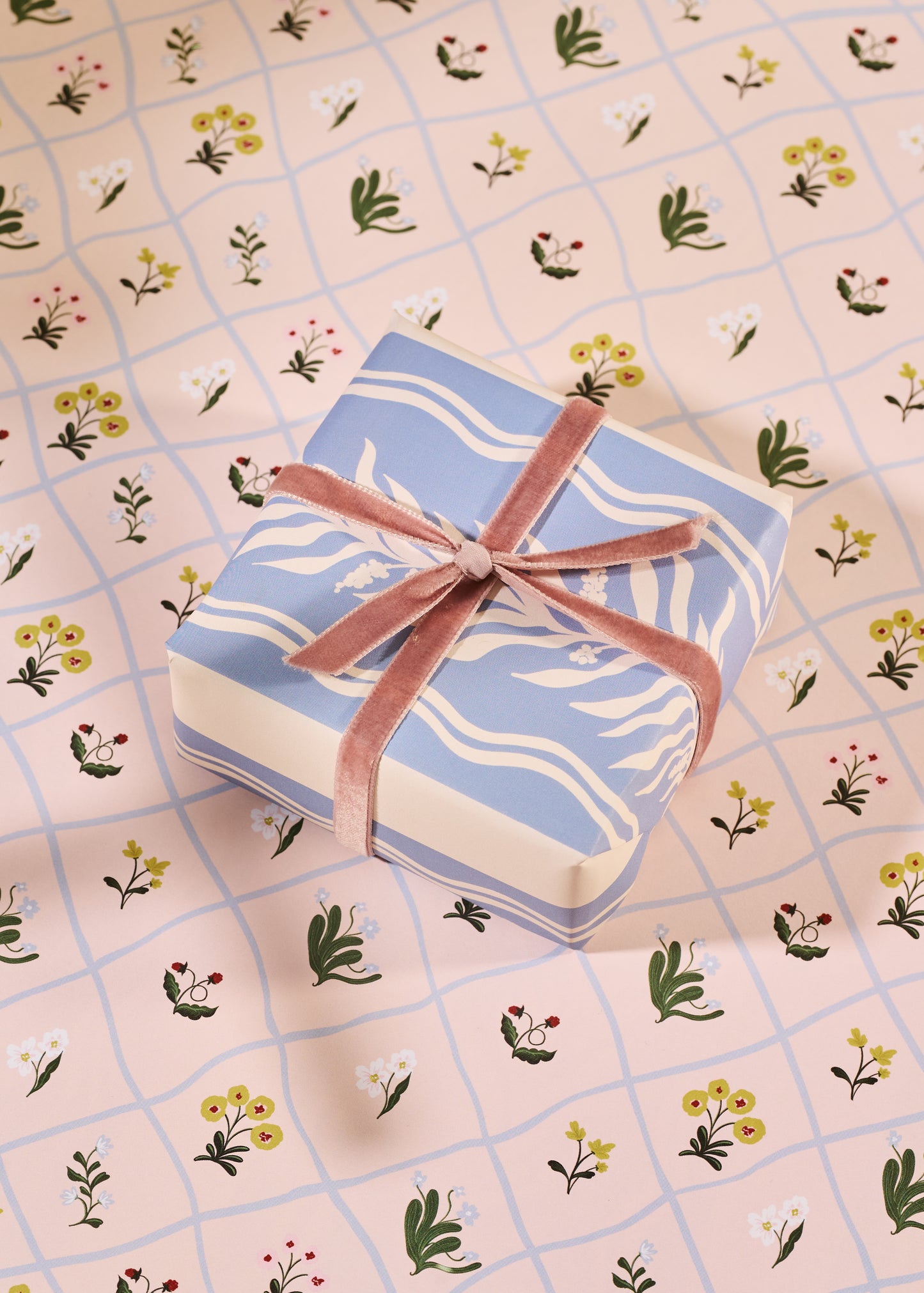 Floral Trellis and Blue Vine Stripe Double Sided Gift Wrap | Set of 3 Sheets