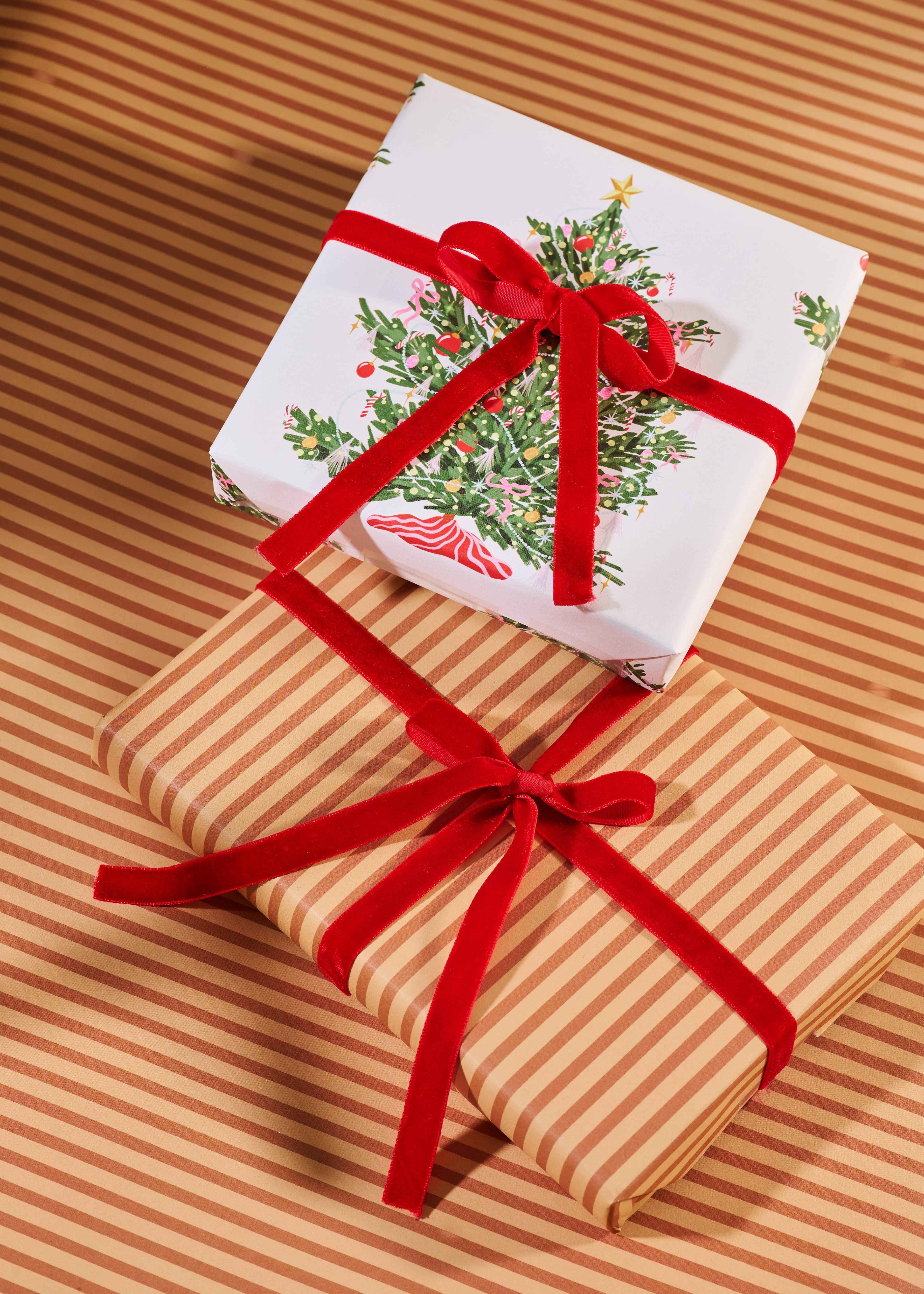 Christmas Tree and Toffee Stripe Double Sided Gift Wrap | Set of 3 Sheets