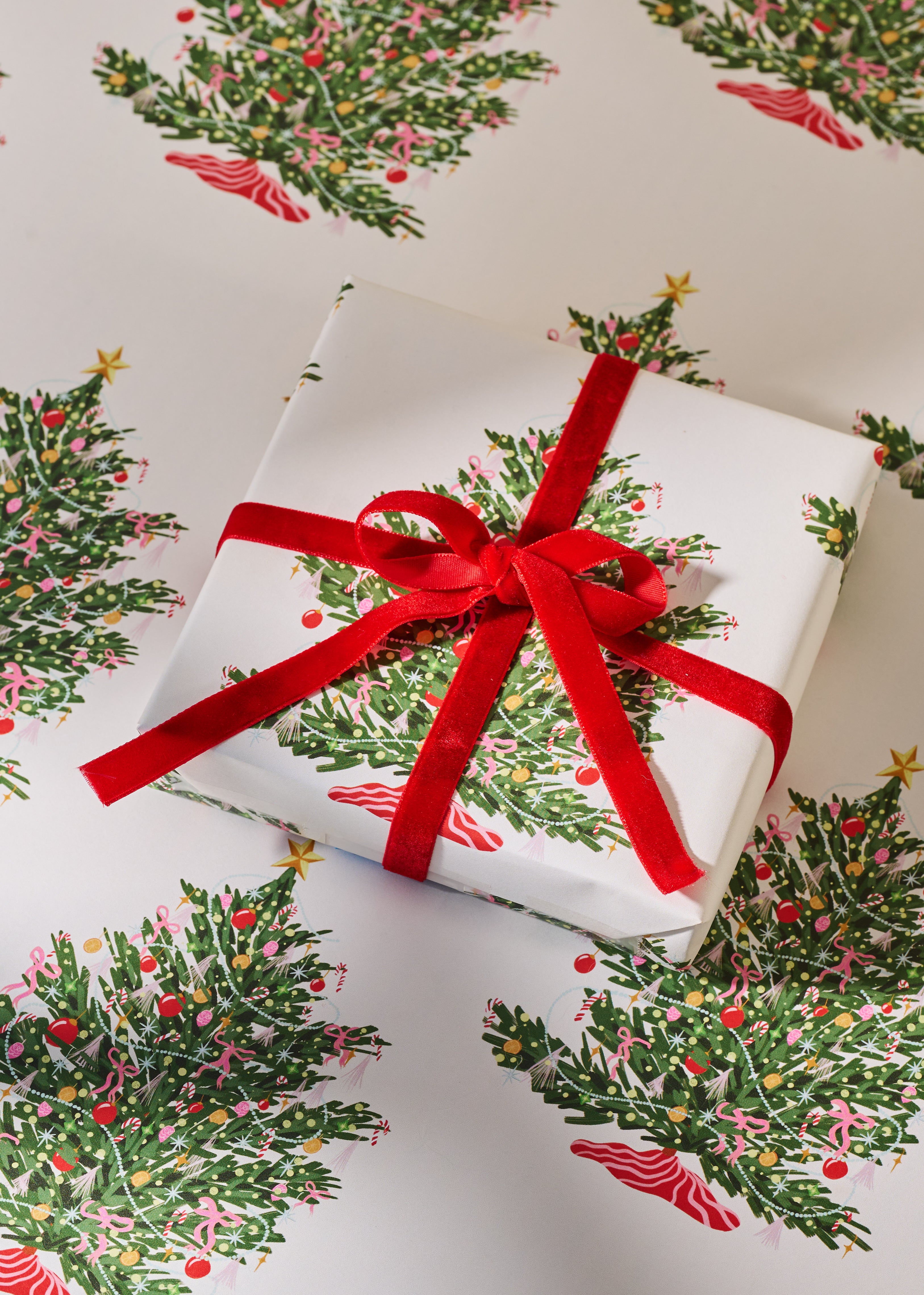 Christmas Tree and Toffee Stripe Double Sided Gift Wrap | Set of 3 Sheets