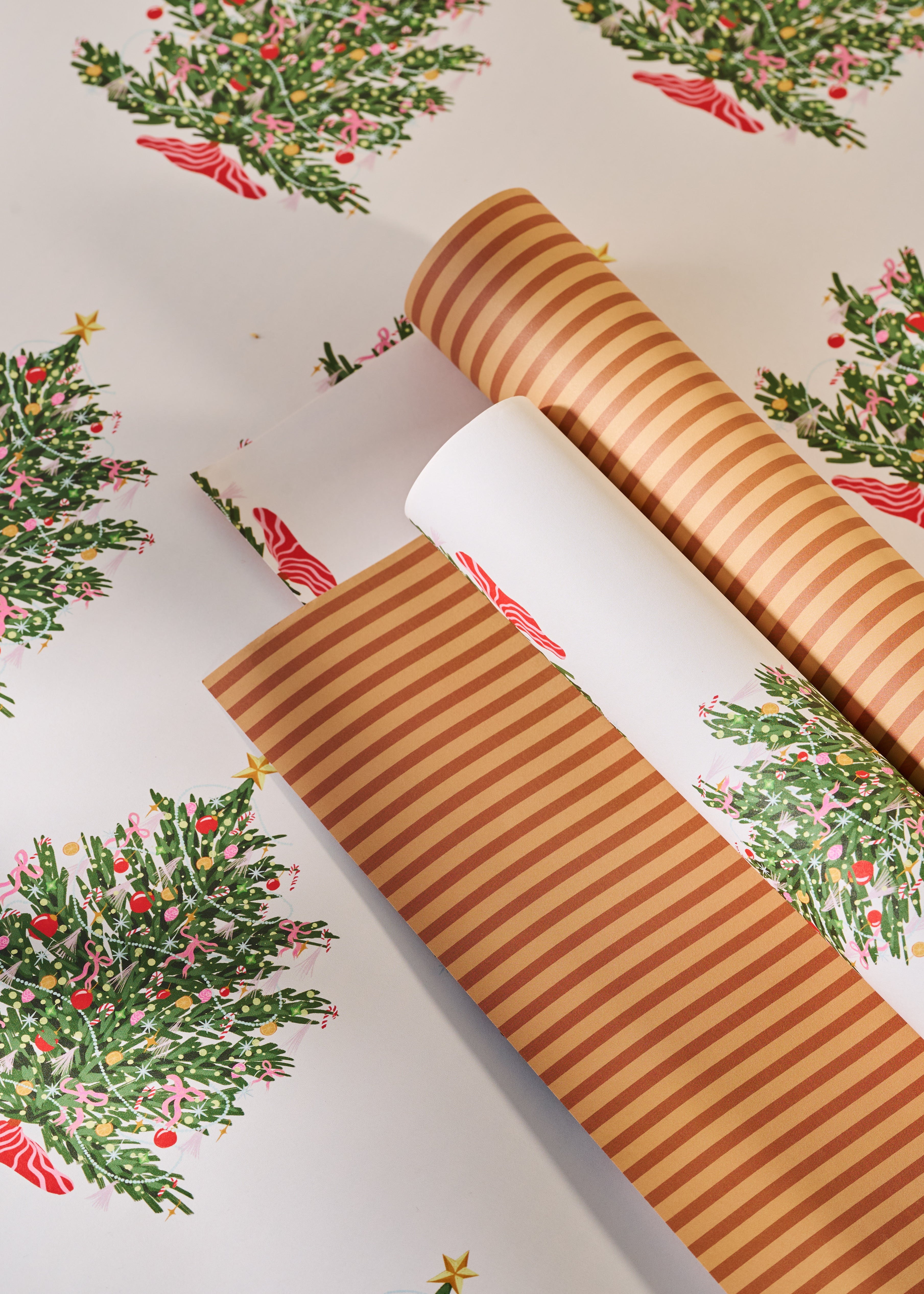 Christmas Tree and Toffee Stripe Double Sided Gift Wrap | Set of 3 Sheets