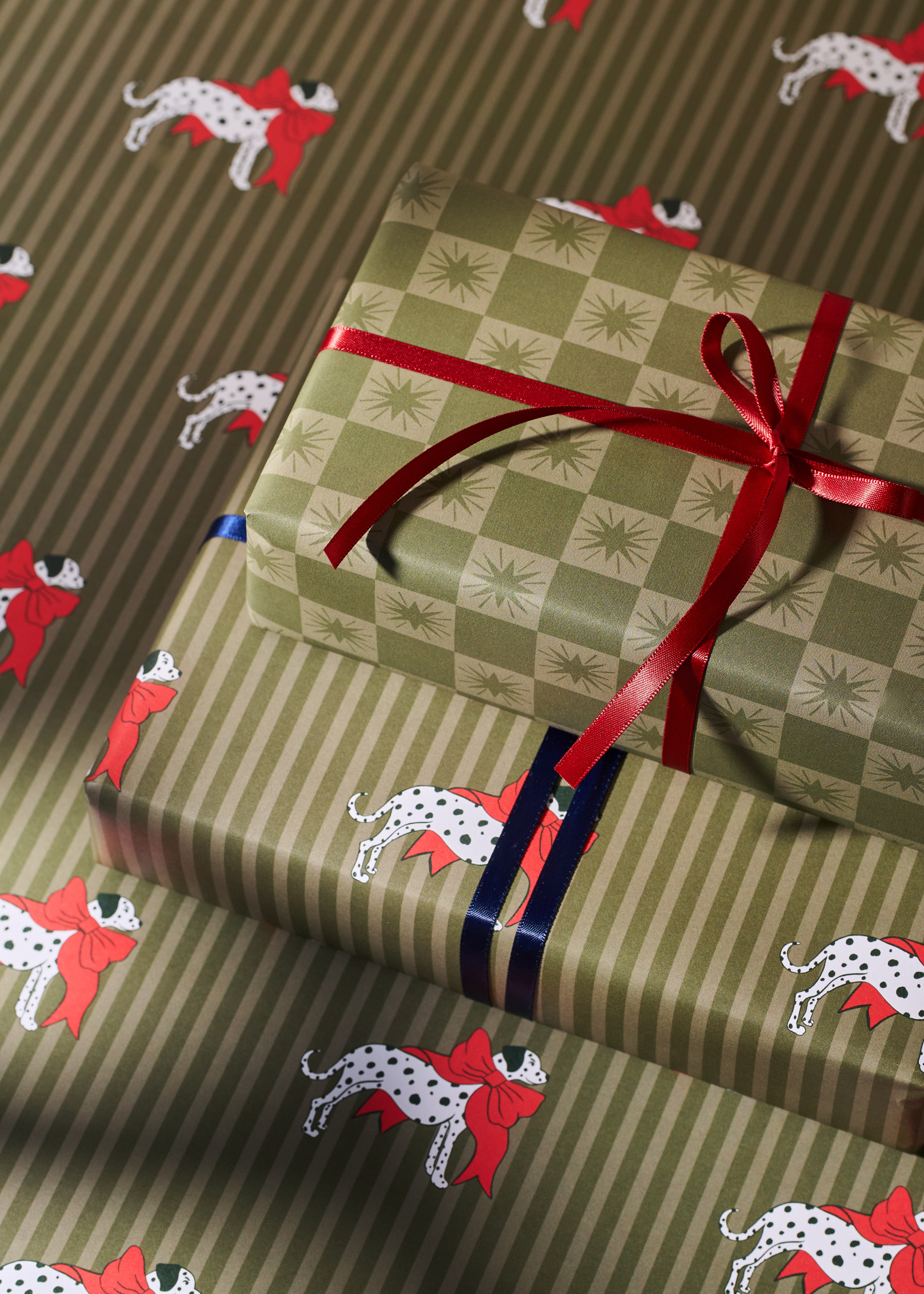 Dalmatian and Star Checked Double Sided Gift Wrap | Set of 3 Sheets