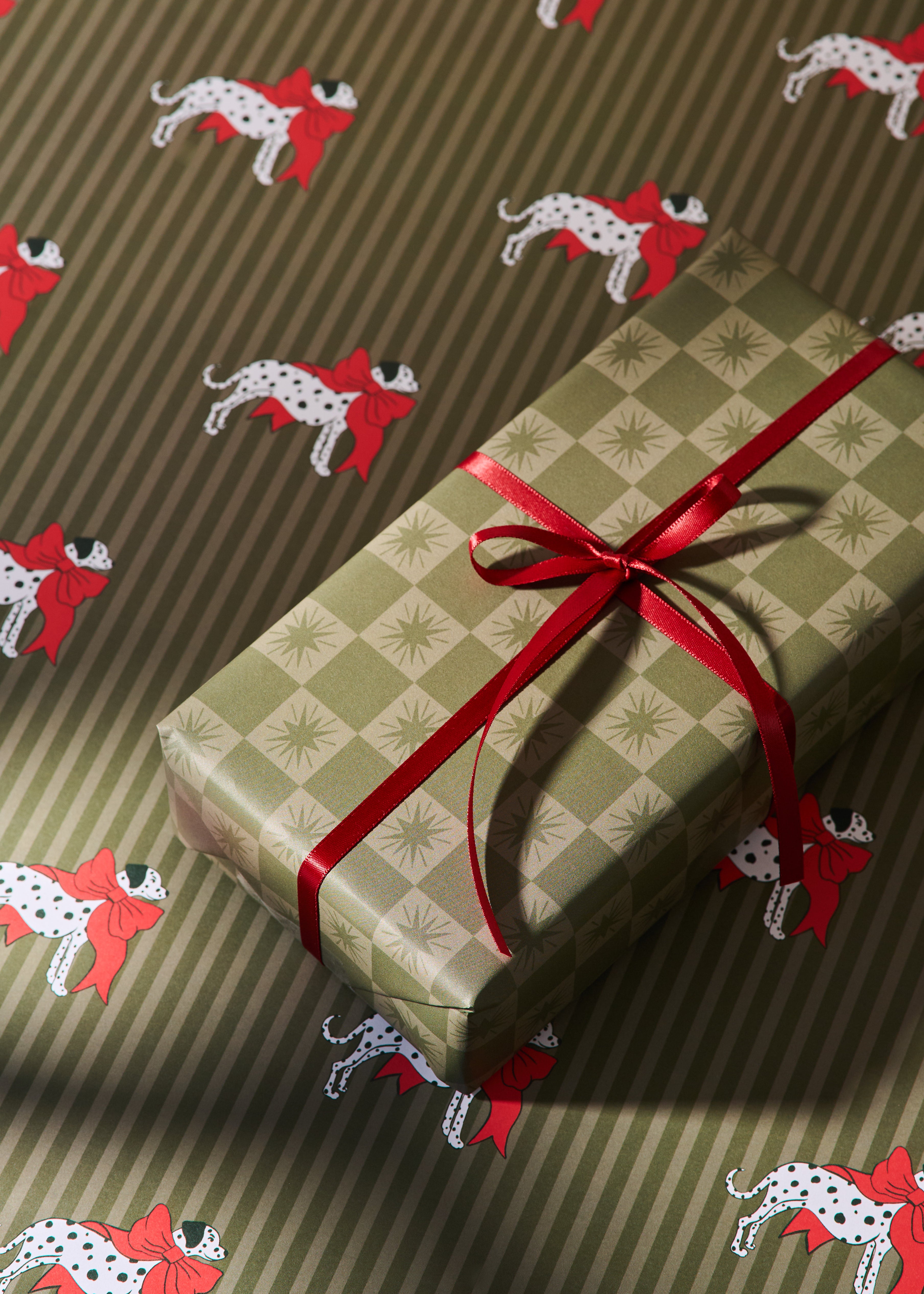 Dalmatian and Star Checked Double Sided Gift Wrap | Set of 3 Sheets