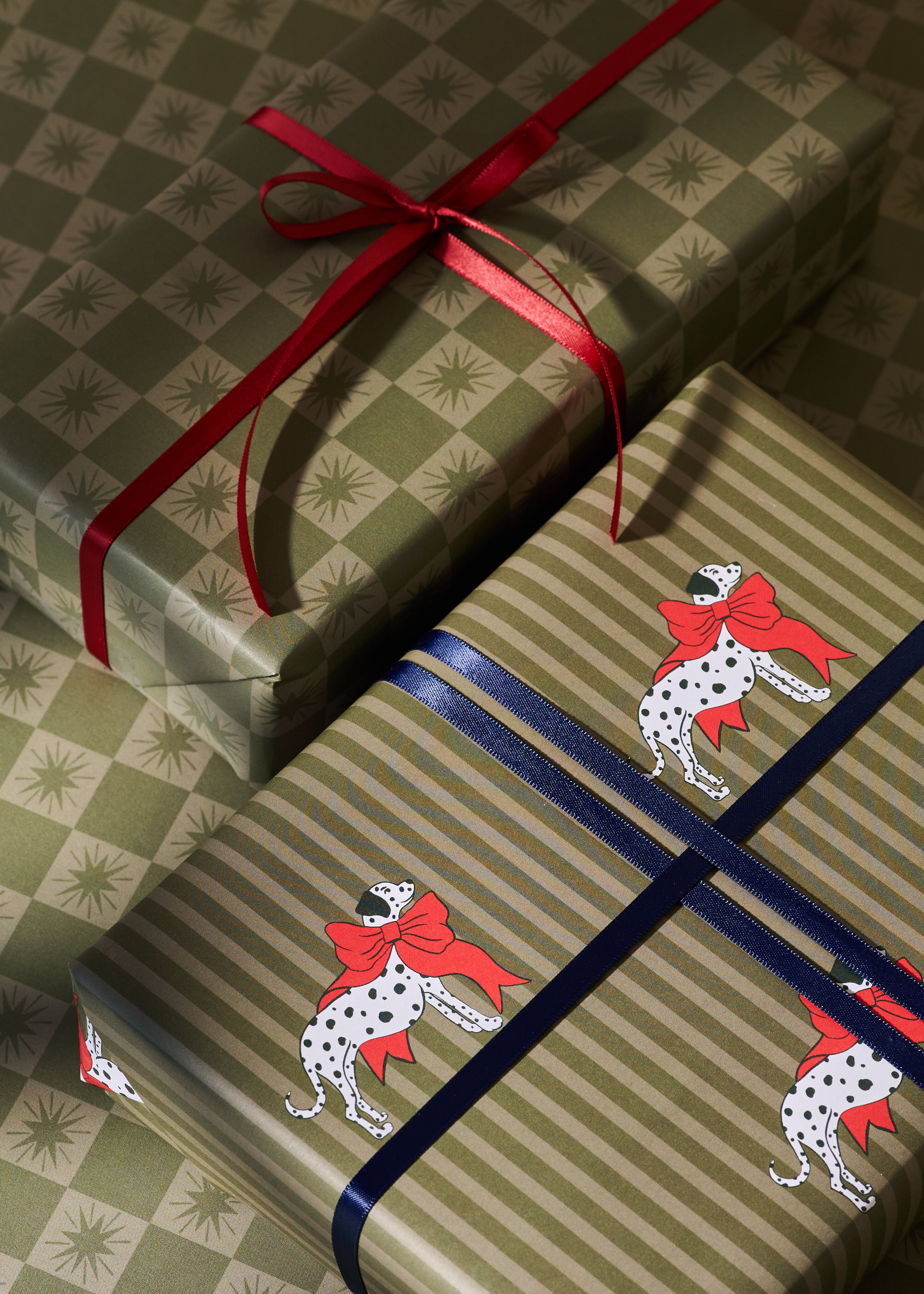 Dalmatian and Star Checked Double Sided Gift Wrap | Set of 3 Sheets