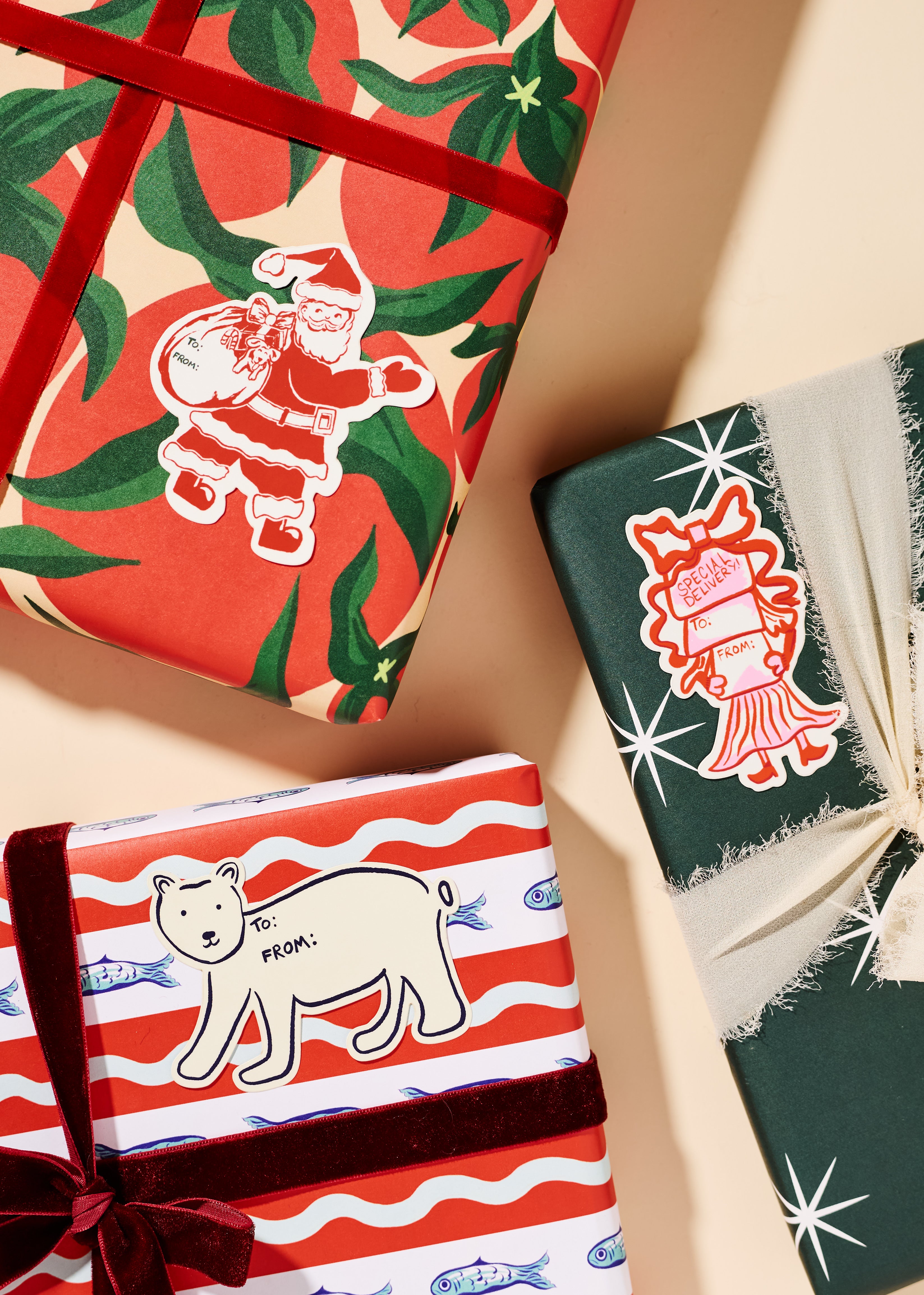 Holly Jolly Vintage Santa Matte Gift Label Sticker