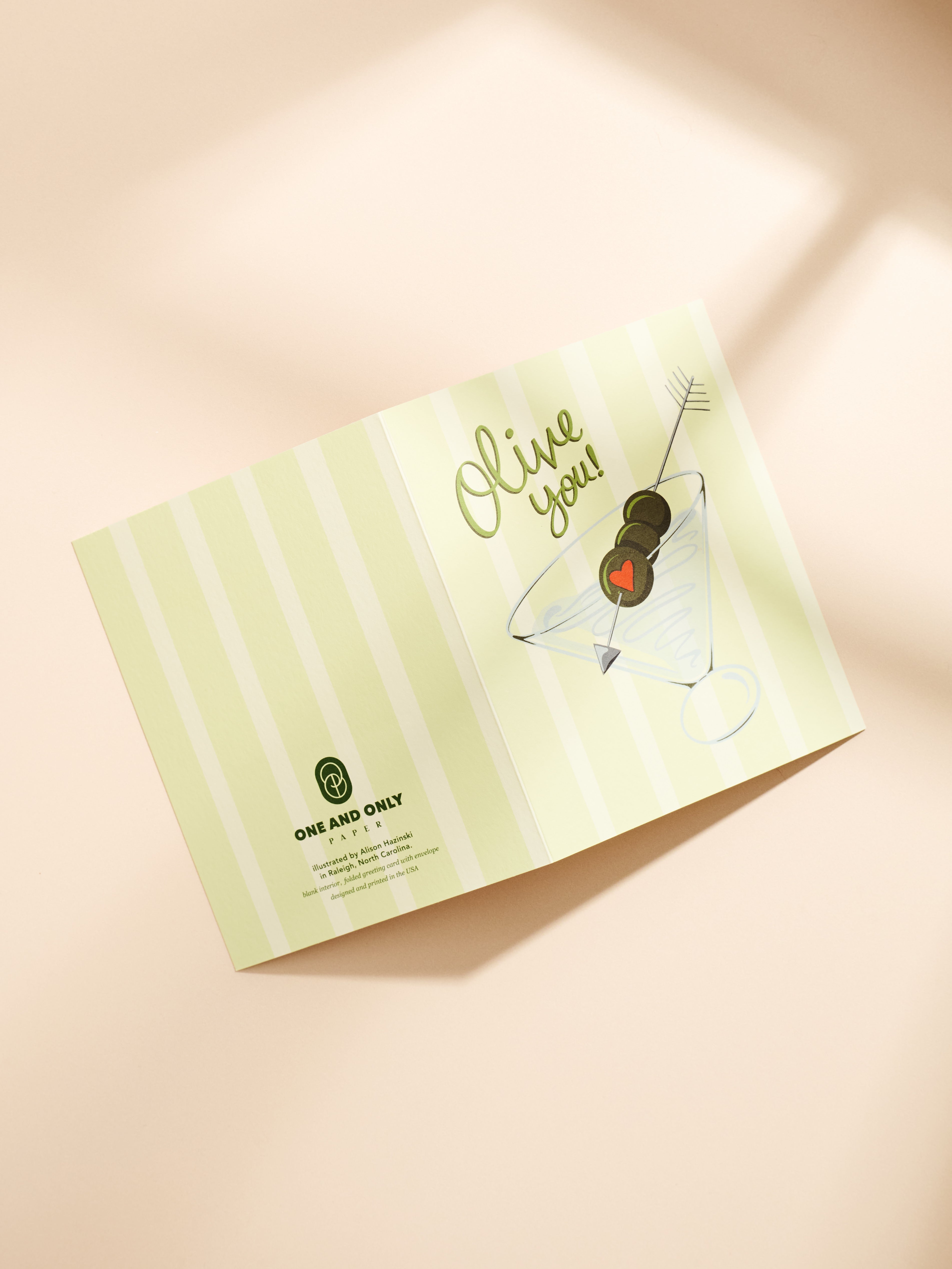 Olive You Martini Folded A2 Greeting Card