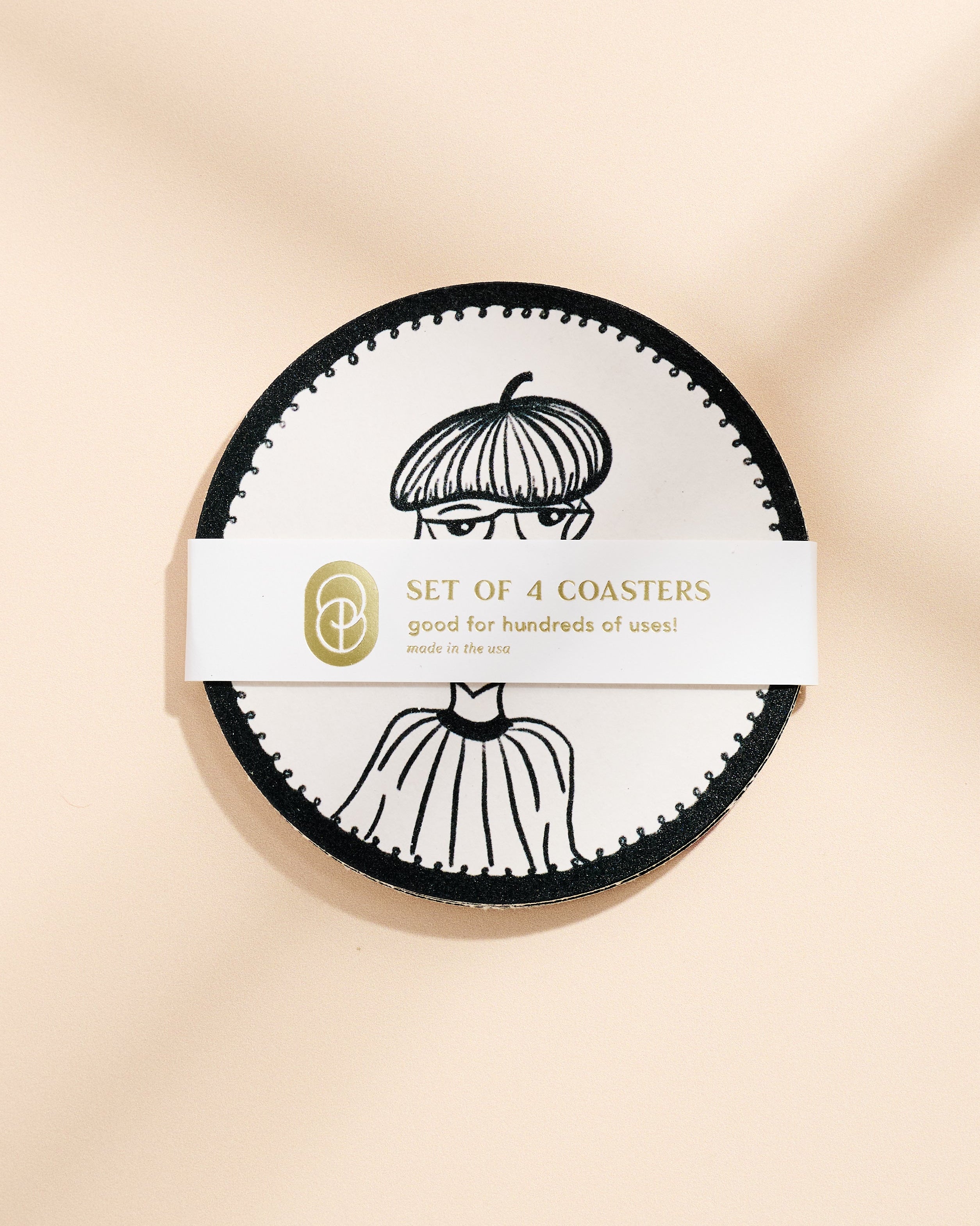 Whimsical illustrated sommelier coaster, set of four