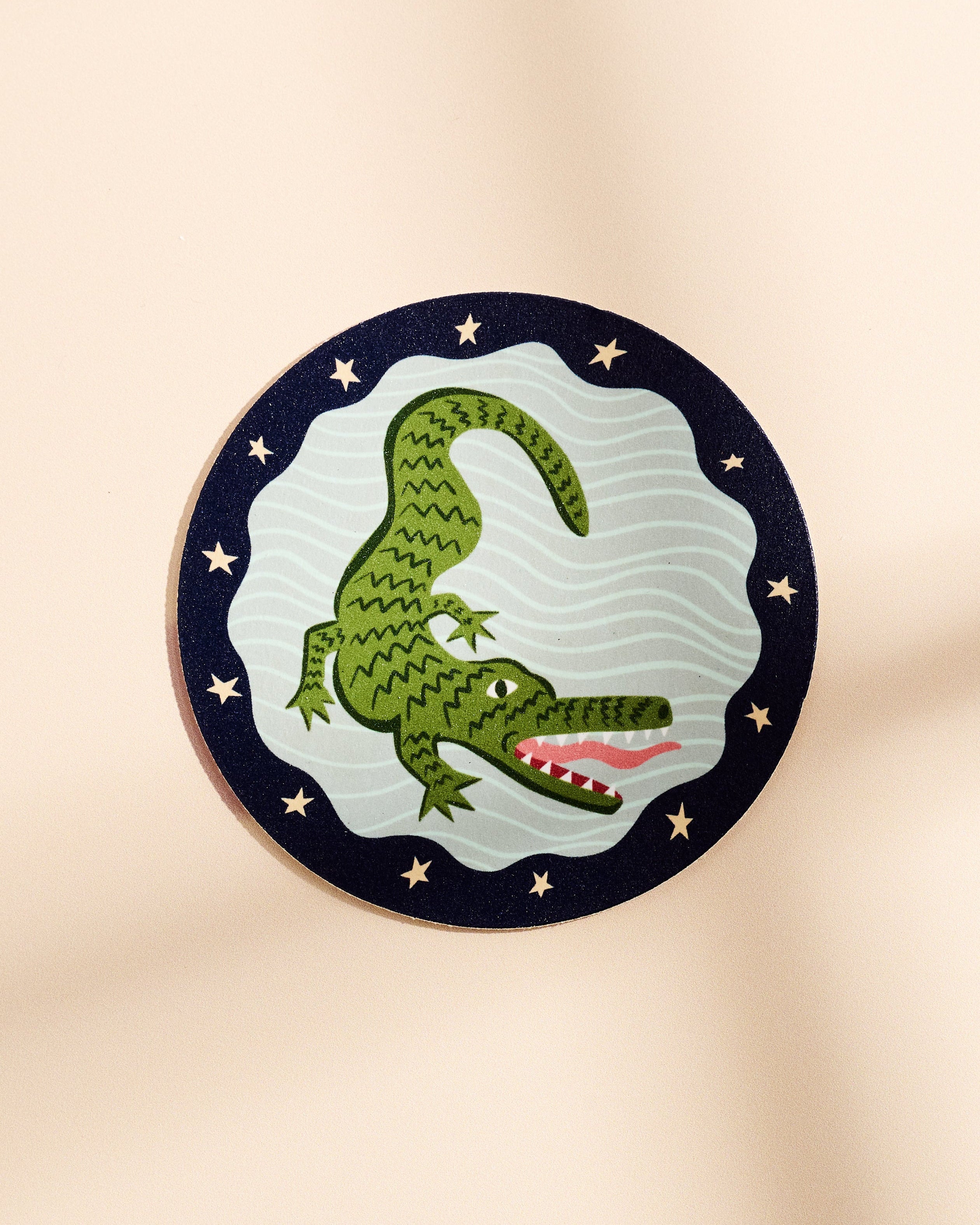 Alligator with stars and waves illustrated coaster, set of four