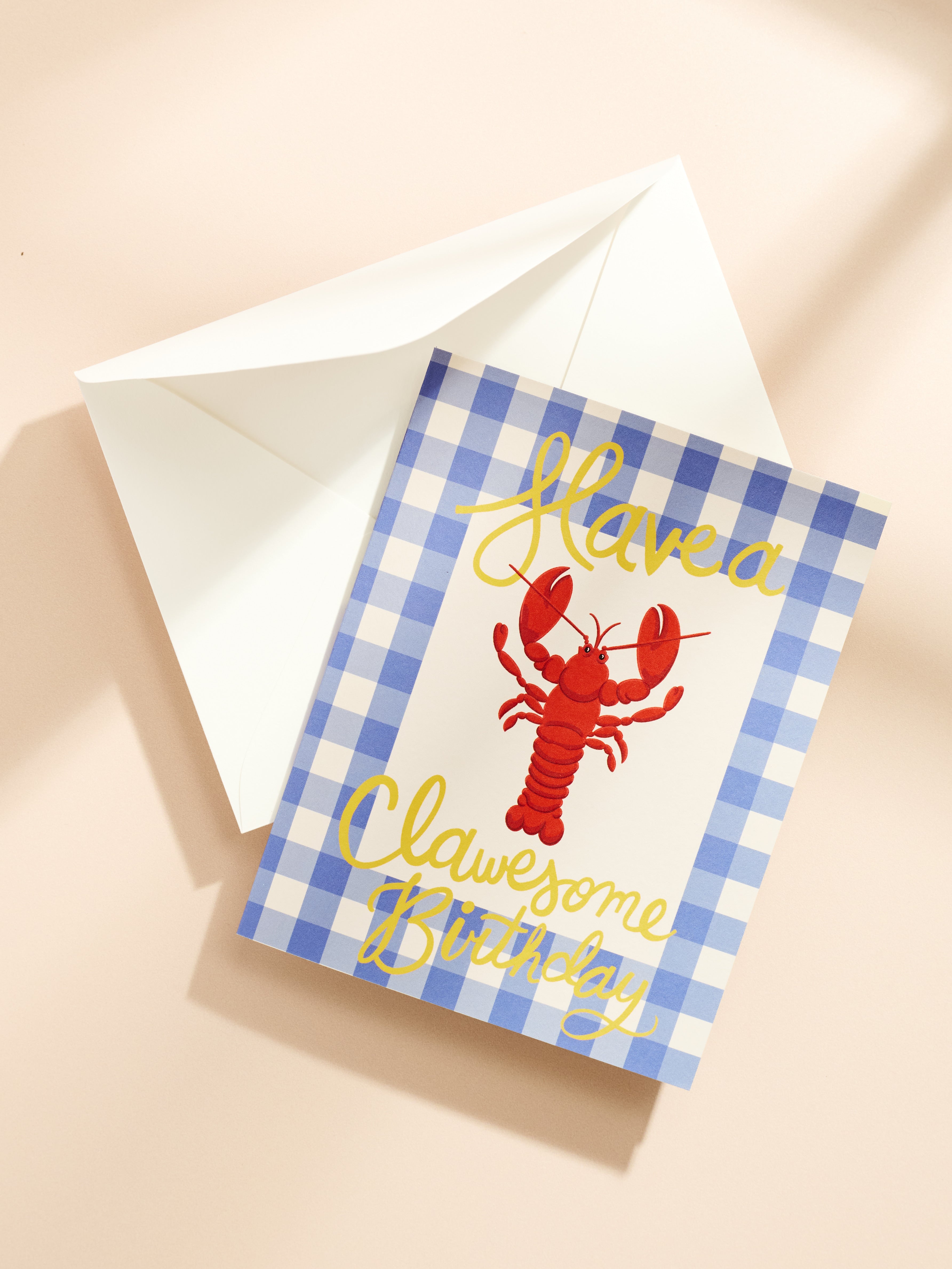 Have a Clawsome Birthday Lobster Gingham Folded A2 Greeting Card
