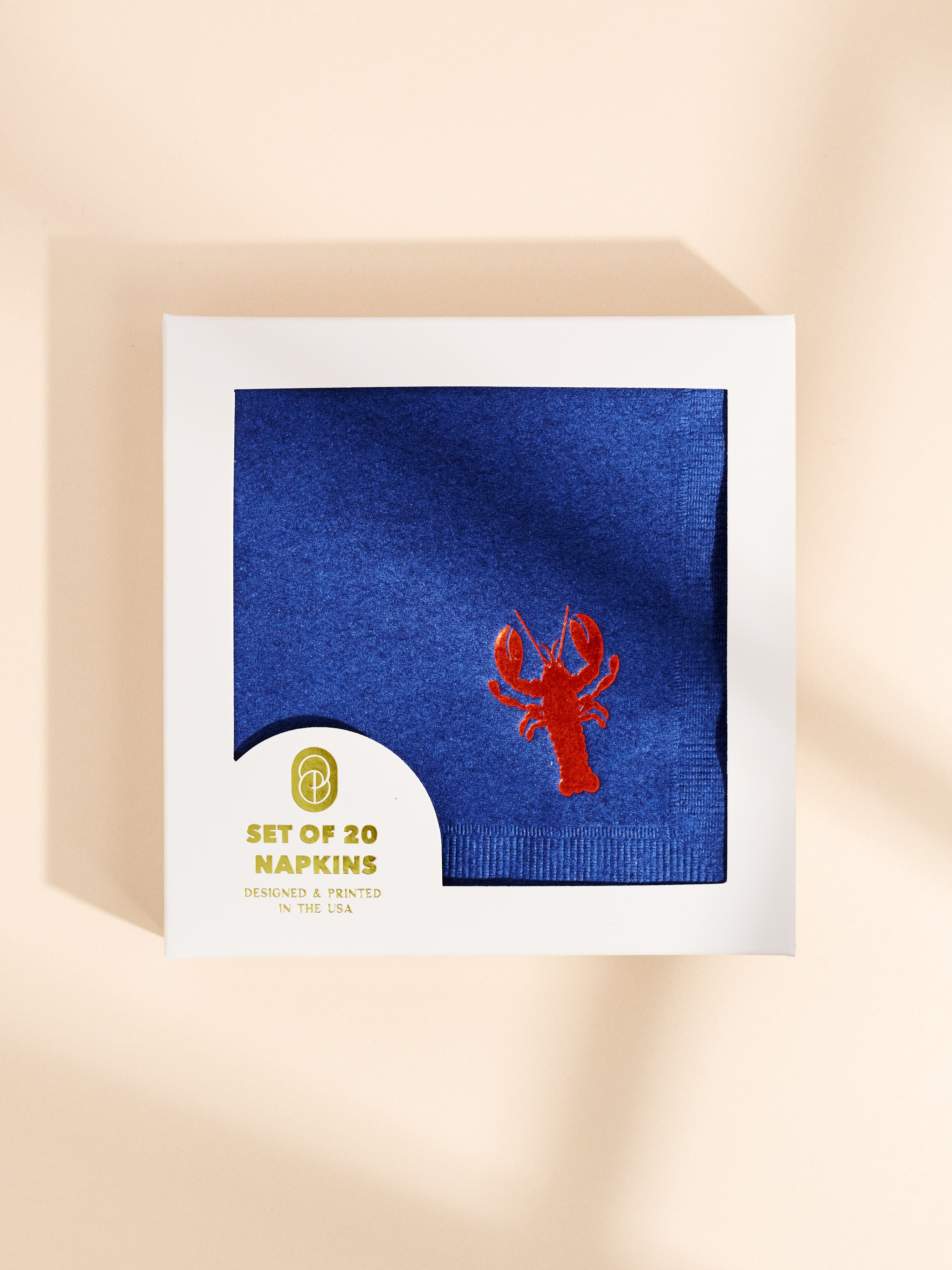 Lobster Red and Navy Paper Beverage Napkin - Set of 20