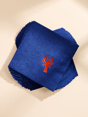 Lobster Red and Navy Paper Beverage Napkin - Set of 20