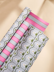 Daisy Stripe and Pink and Dusty Blue Stripe Double Sided Gift Wrap | Set of 3 Sheets