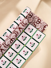 Mocha Latte Art and Tulip Windowpane Double Sided Gift Wrap | Set of 3 Sheets