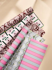 Daisy Stripe and Pink and Dusty Blue Stripe Double Sided Gift Wrap | Set of 3 Sheets