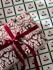 Mocha Latte Art and Tulip Windowpane Double Sided Gift Wrap | Set of 3 Sheets