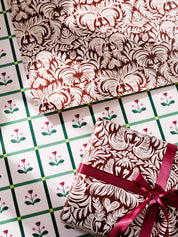 Mocha Latte Art and Tulip Windowpane Double Sided Gift Wrap | Set of 3 Sheets