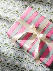 Daisy Stripe and Pink and Dusty Blue Stripe Double Sided Gift Wrap | Set of 3 Sheets