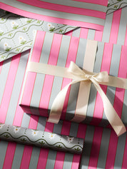 Daisy Stripe and Pink and Dusty Blue Stripe Double Sided Gift Wrap | Set of 3 Sheets