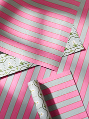 Daisy Stripe and Pink and Dusty Blue Stripe Double Sided Gift Wrap | Set of 3 Sheets