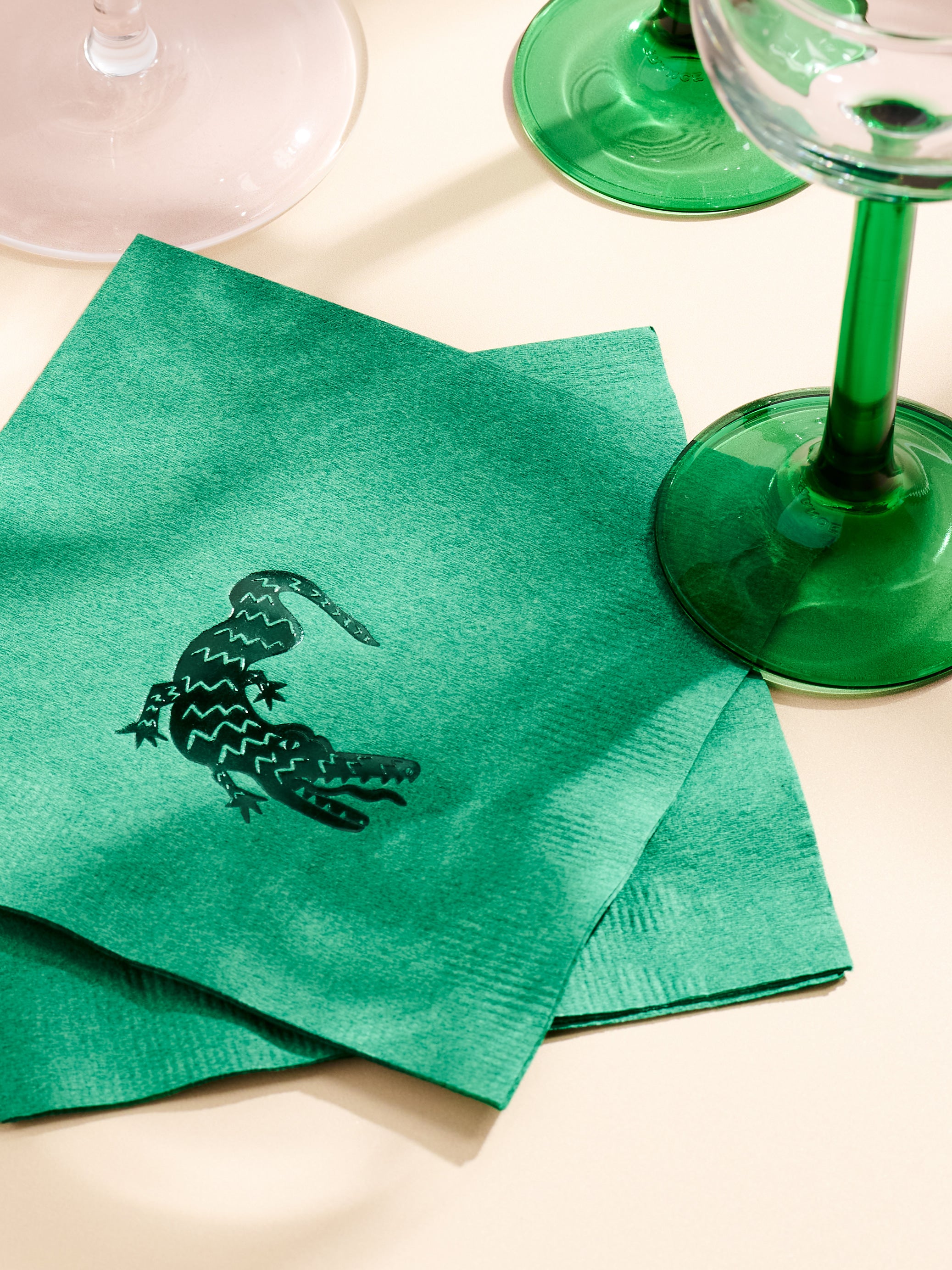 Green Alligator Paper Beverage Napkin - Set of 20