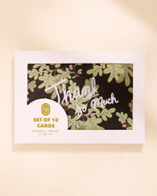 Oak leaves and acorns illustrated foil printed thank you note, set of 10