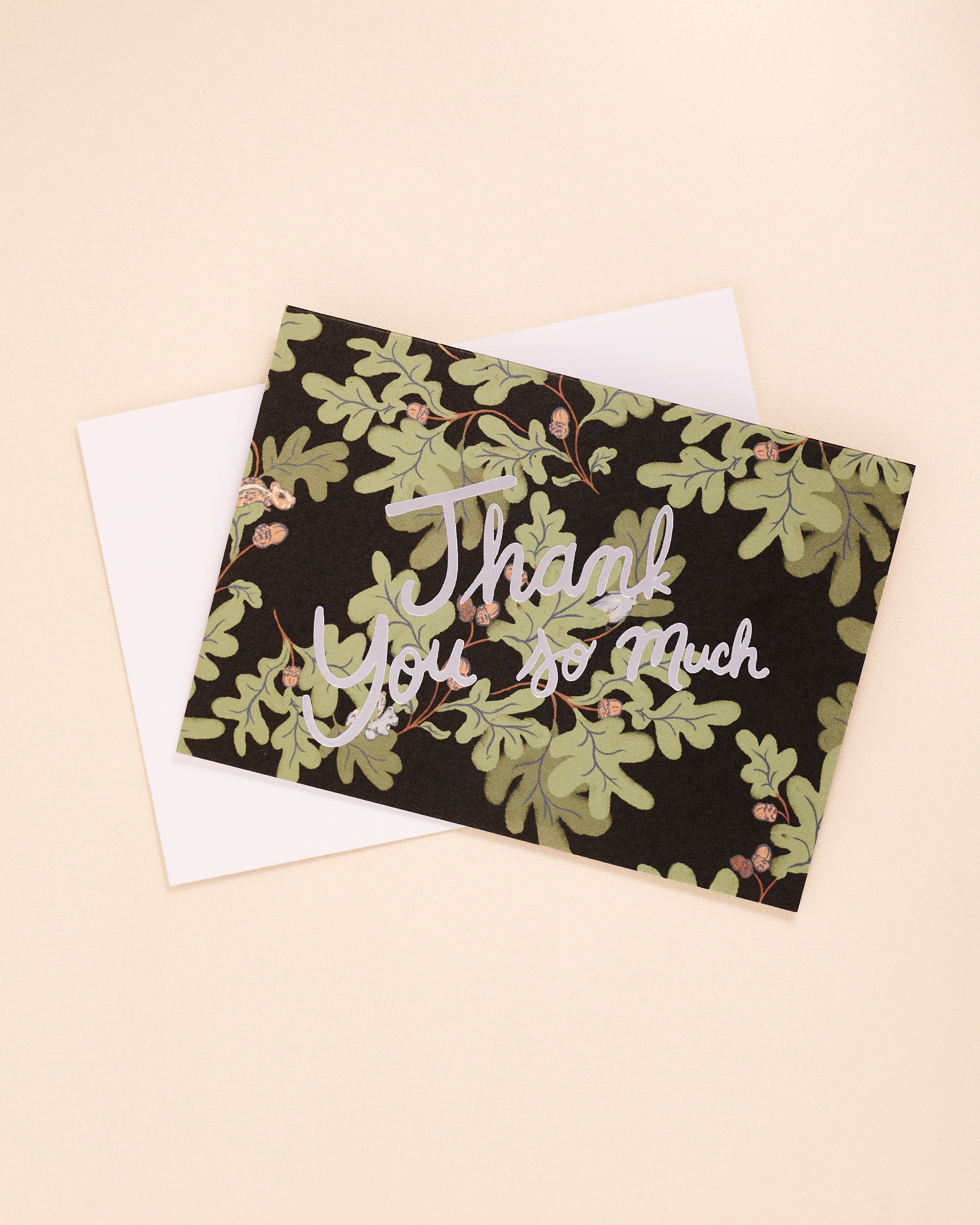 Oak leaves and acorns illustrated foil printed thank you note