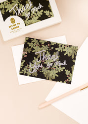 Oak Leaves Foil Printed 4 Bar Folded Thank You Note - Set of 10