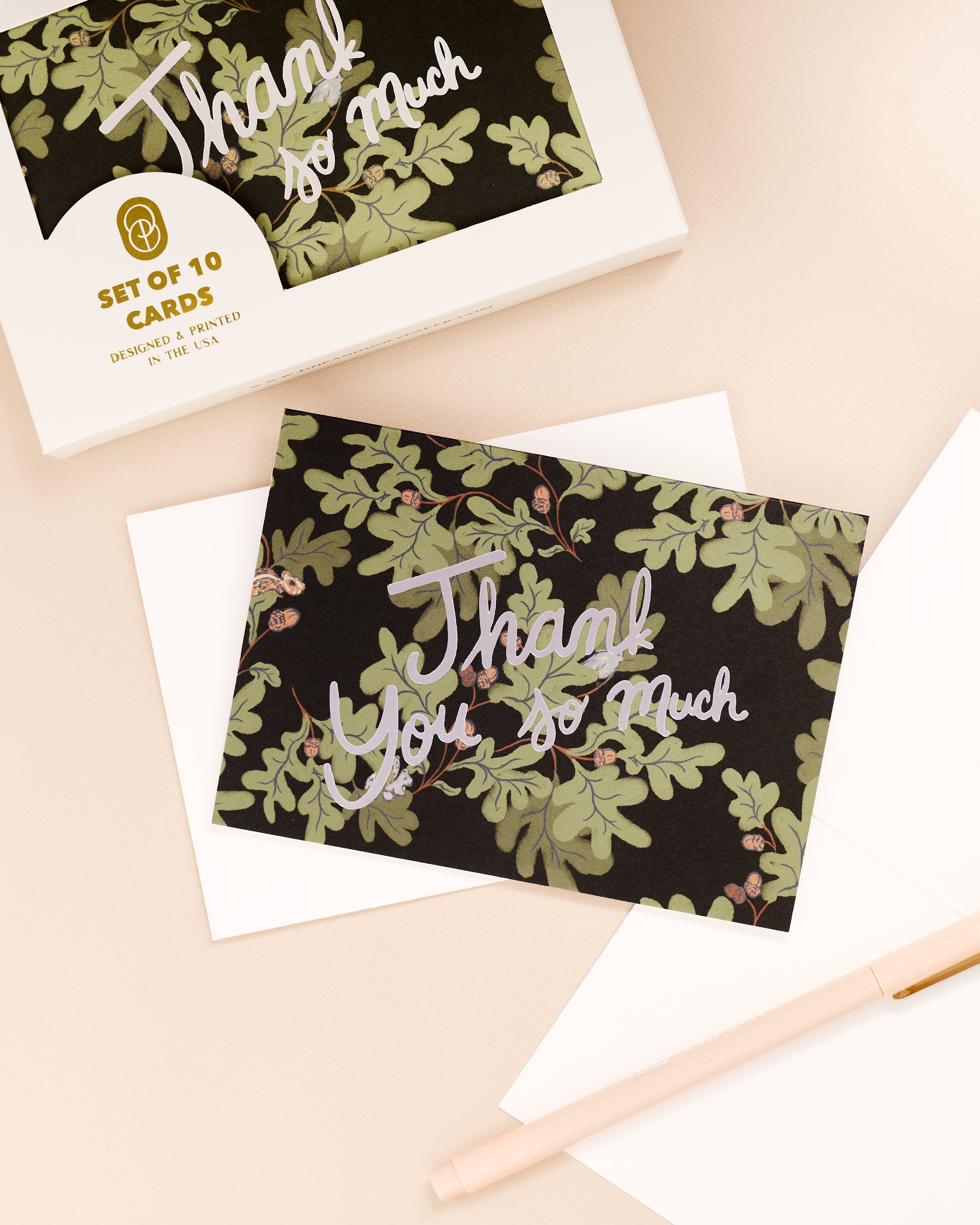Oak Leaves Foil Printed 4 Bar Folded Thank You Note - Single