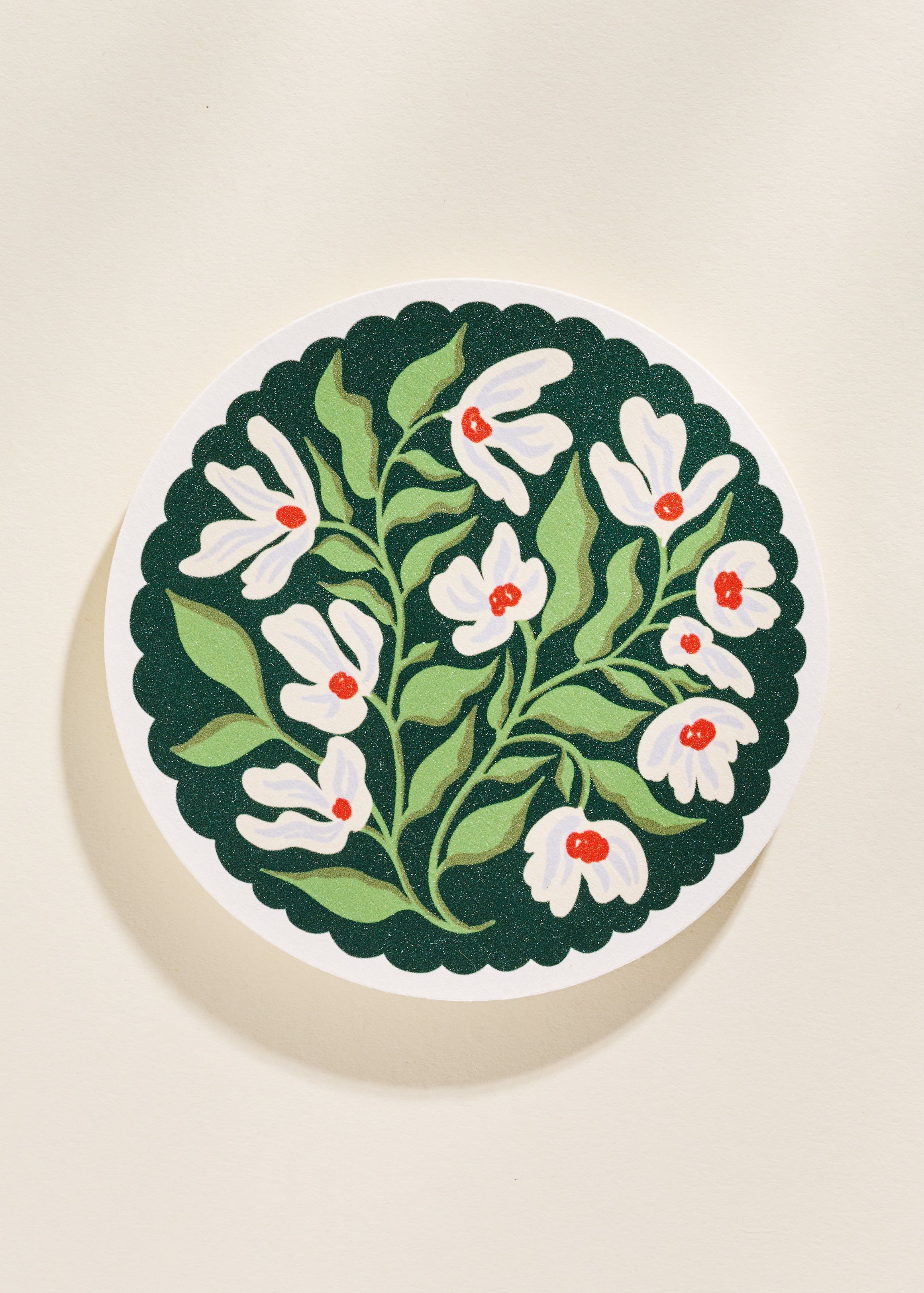 Green and Lavender Floral Scalloped Coasters - Set of Four