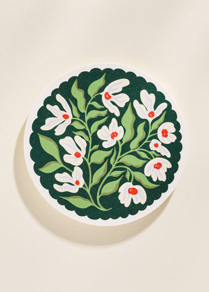 Green and Lavender Floral Scalloped Coasters - Set of Four