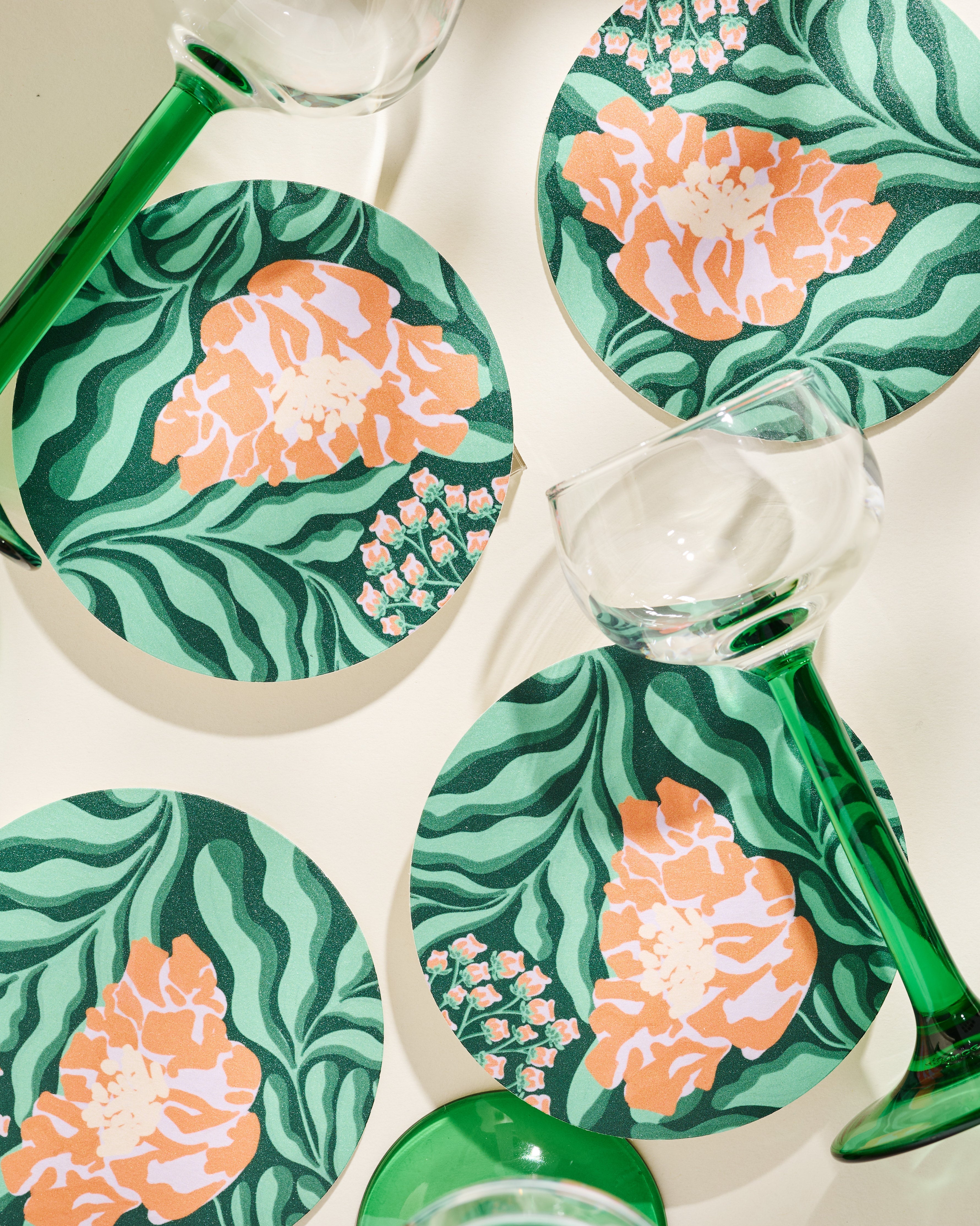 Glitch floral illustrated coaster, set of four