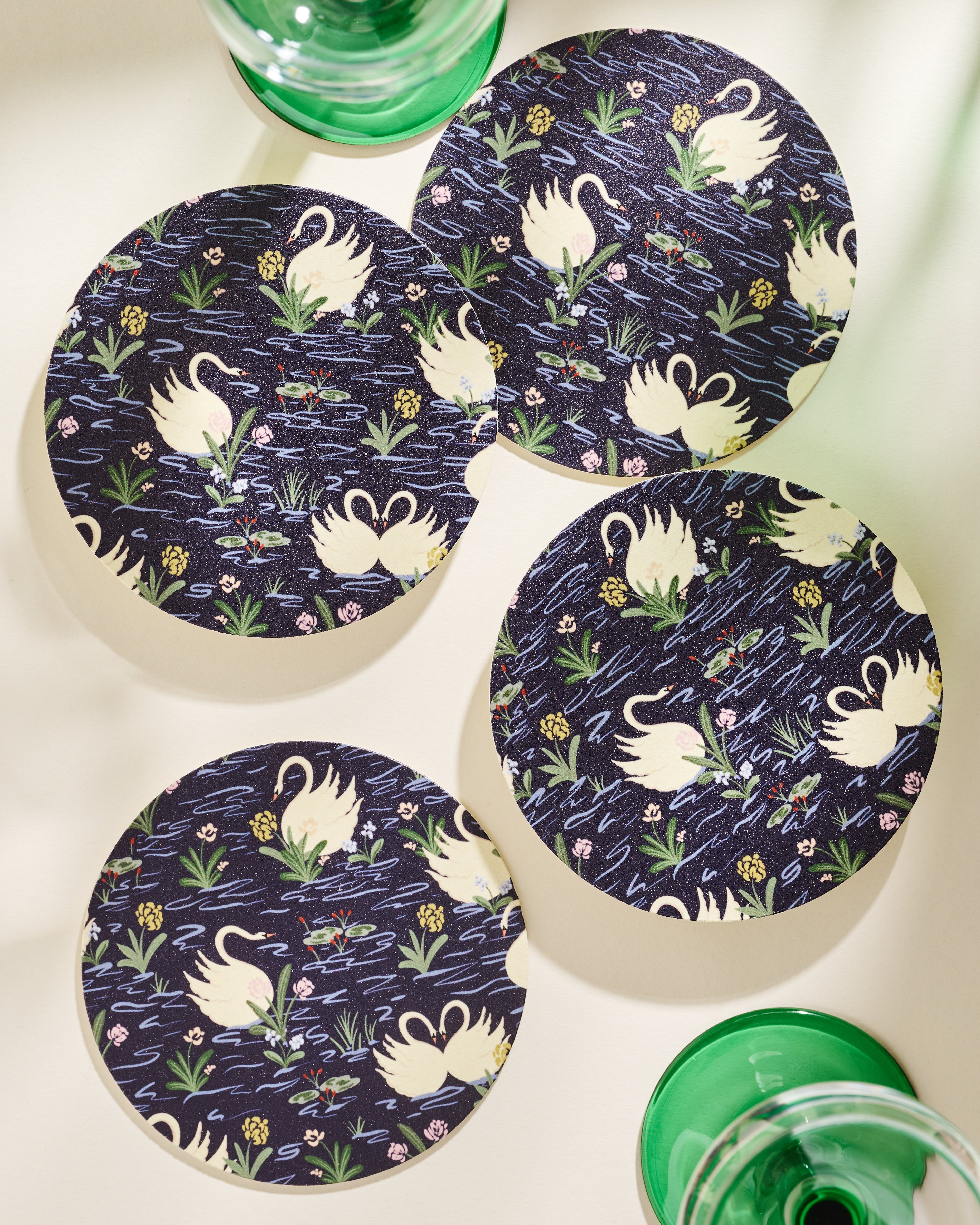 Swan pond illustrated coaster, set of four