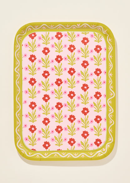 Pink, Red and Green Flower Bent Birch Serving Tray
