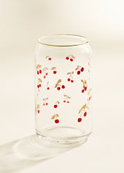 Gold Cherry Scatter 16 oz Gold Rimmed Soda Can Glass