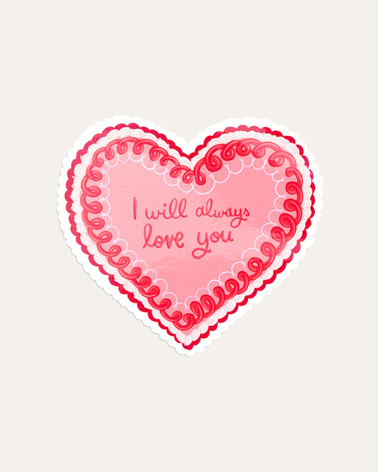 I Will Always Love you Red Pink Vintage Heart Cake Sticker