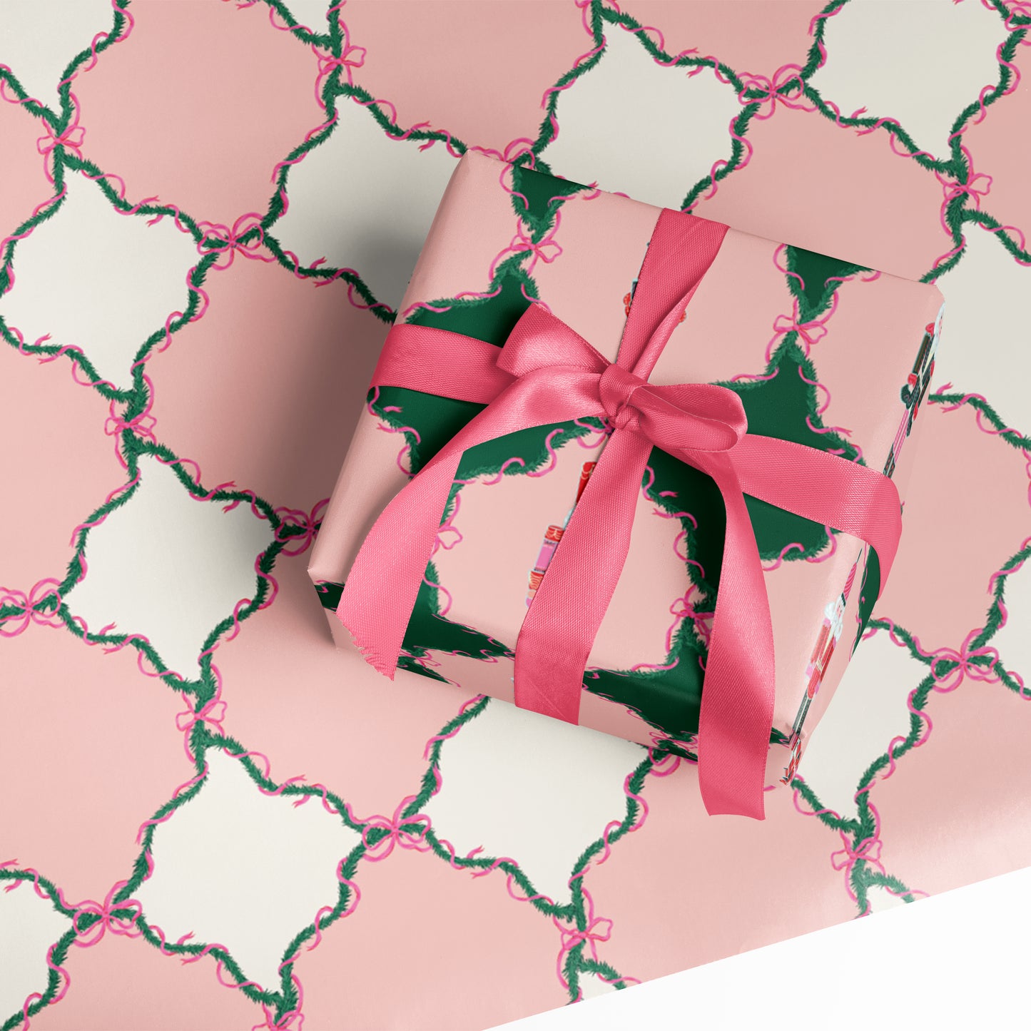 Pink Nutcracker Trellis Bows Double Sided Gift Wrap | Set of Three Sheets