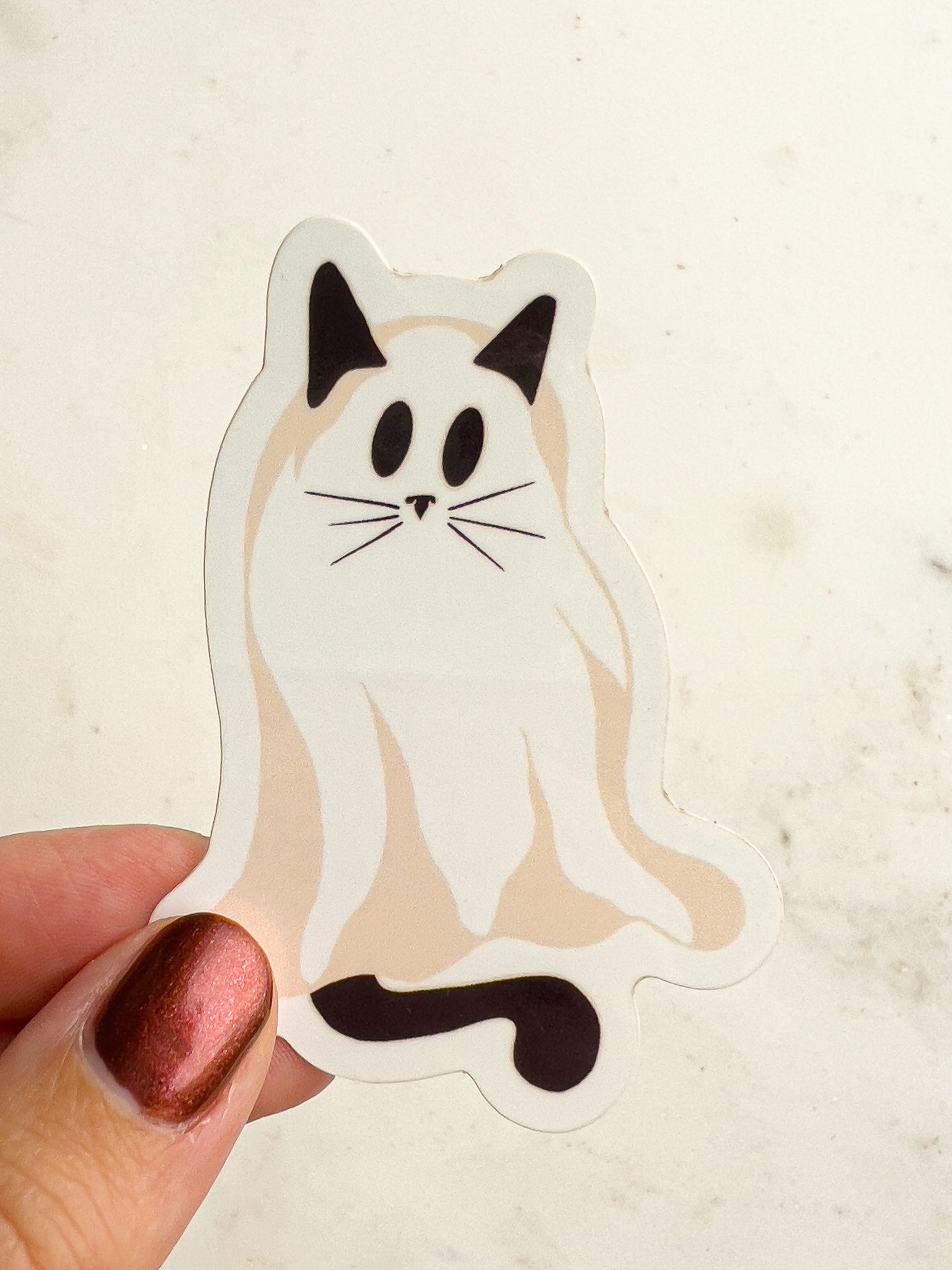 Ghost cat illustrated Halloween sticker in spooky costume