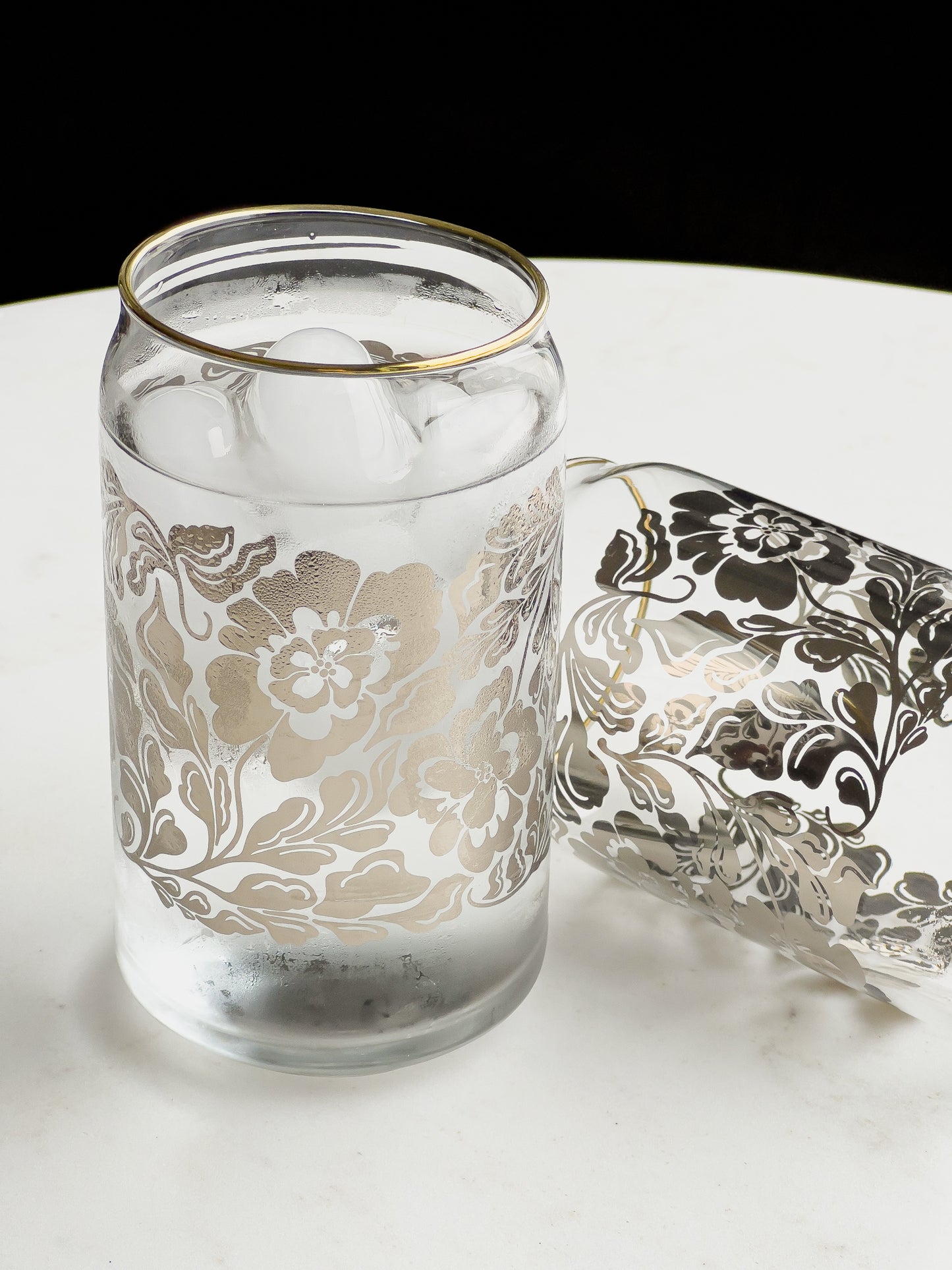 Silver Floral 16 Oz Soda Can Glass