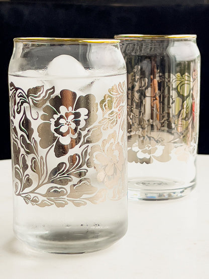 SECONDS Silver Floral 16 Oz Soda Can Glass
