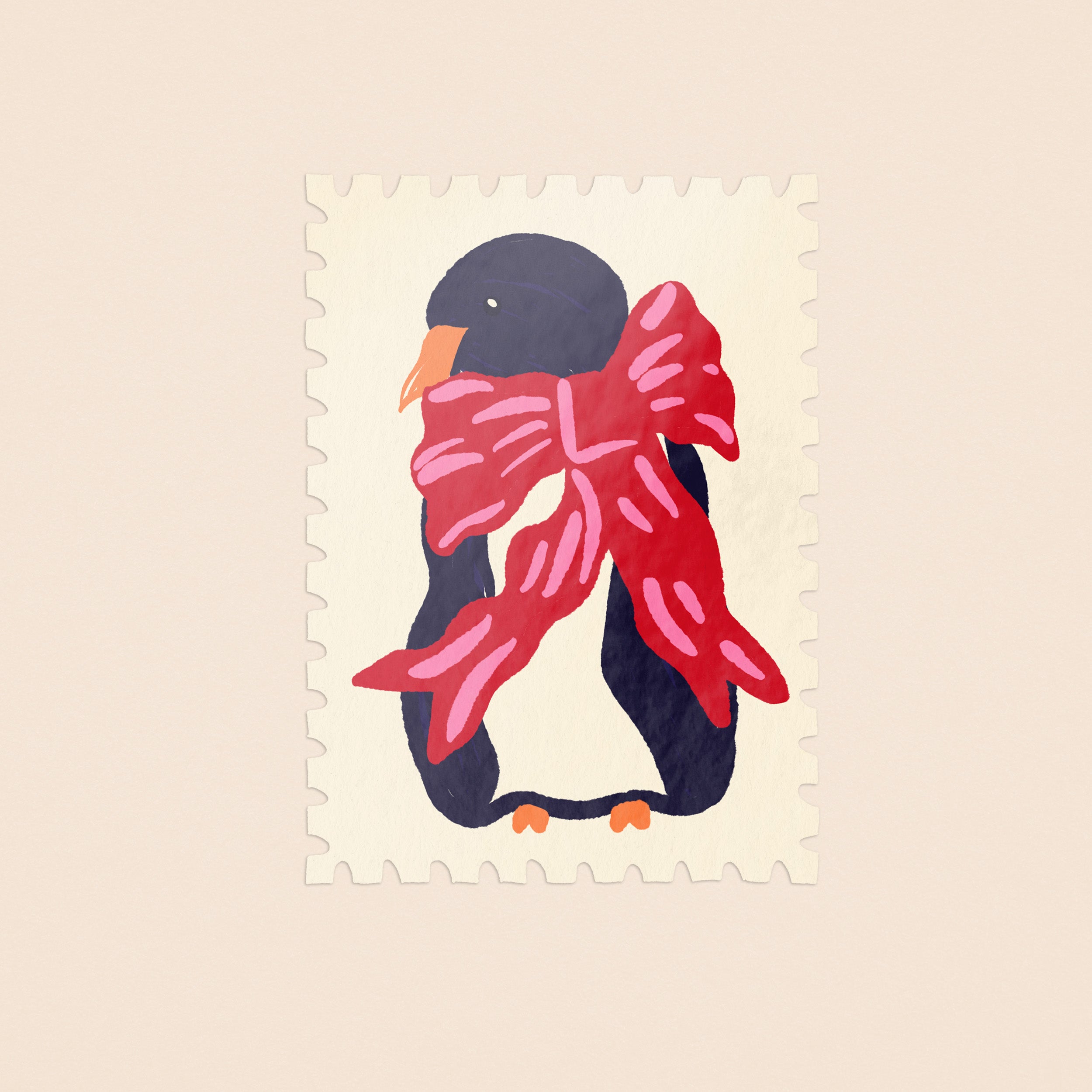 Penguin with a Bow Stamp Sticker