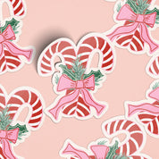 Candy Cane Pink Bow Sticker