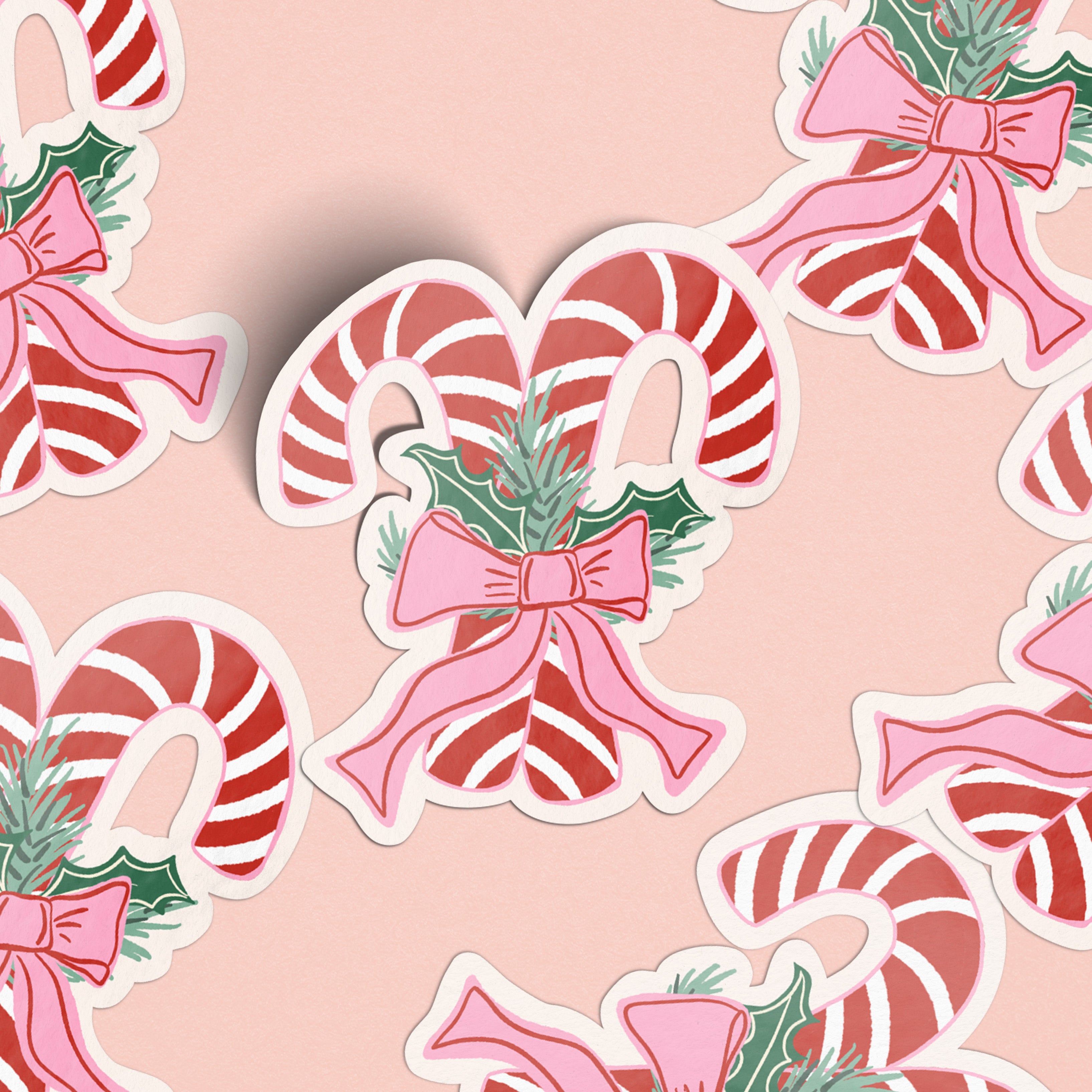 Candy Cane Pink Bow Sticker