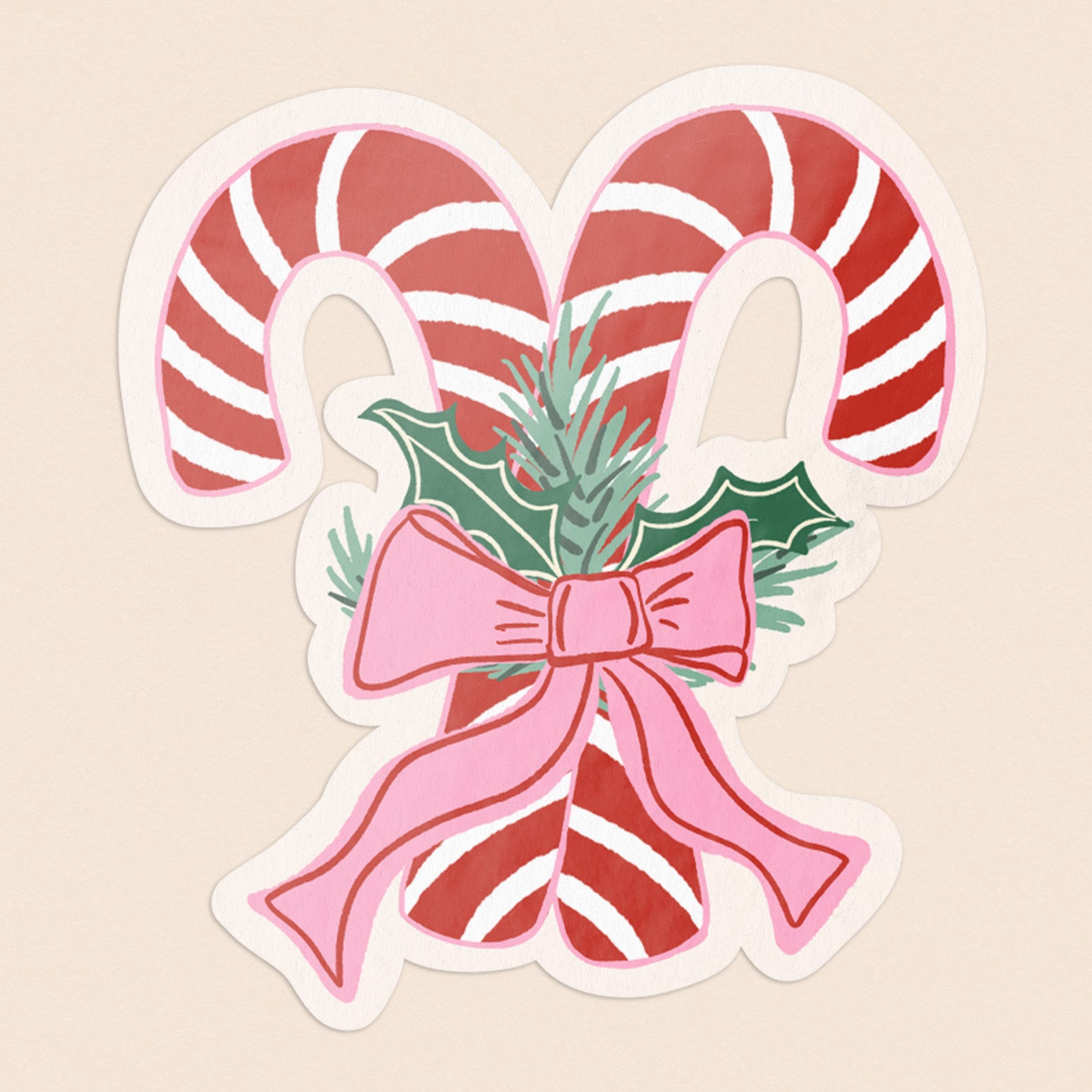Candy Cane Pink Bow Sticker