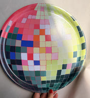 Large Pink and Green Disco Ball Bent Birch/Melamine Serving Tray Platter