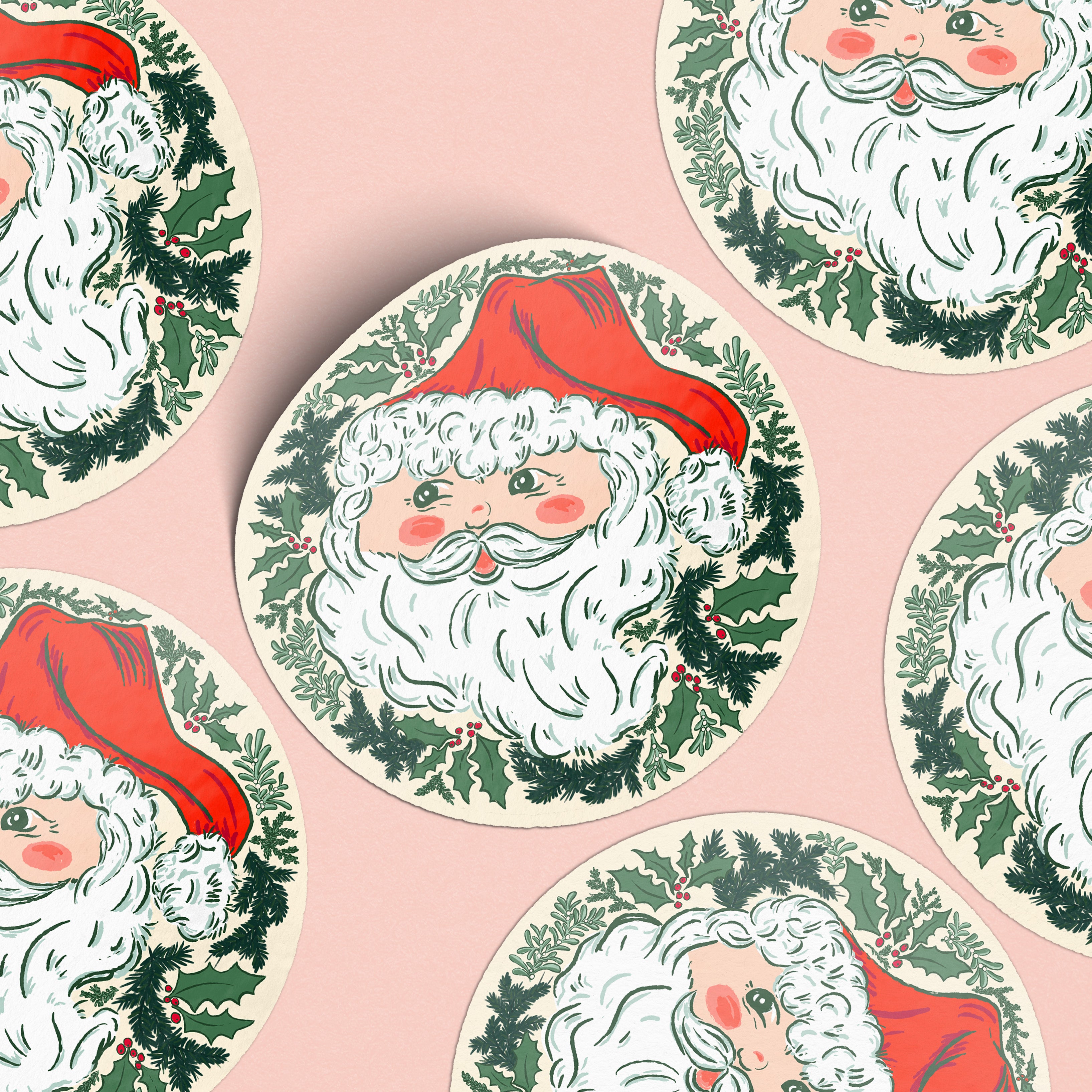 Round Jolly Santa Face Sticker